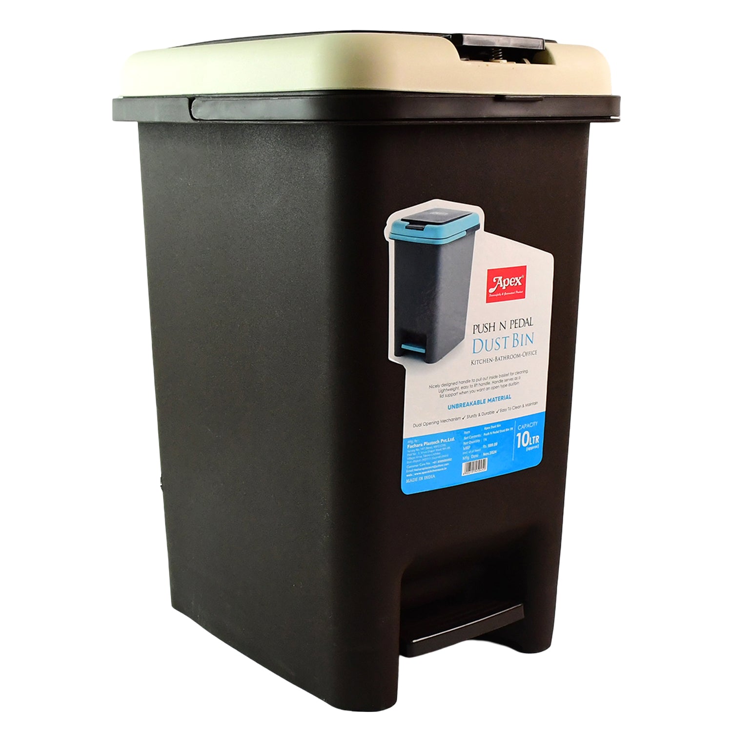 Apex Push N Pedal Plastic Dustbin 10l Capacity (1 Pc) Apex Push N Pedal Plastic Dustbin 10l Capacity (1 Pc)